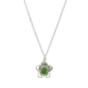 Sorrento Sterling Silver Green Jadeite Gemstone Flower Pendant Necklace VTG